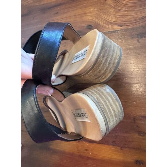 Steve Madden Black Leather Wooden Flatform Sandals, Size 9 - Picture 5 of 8